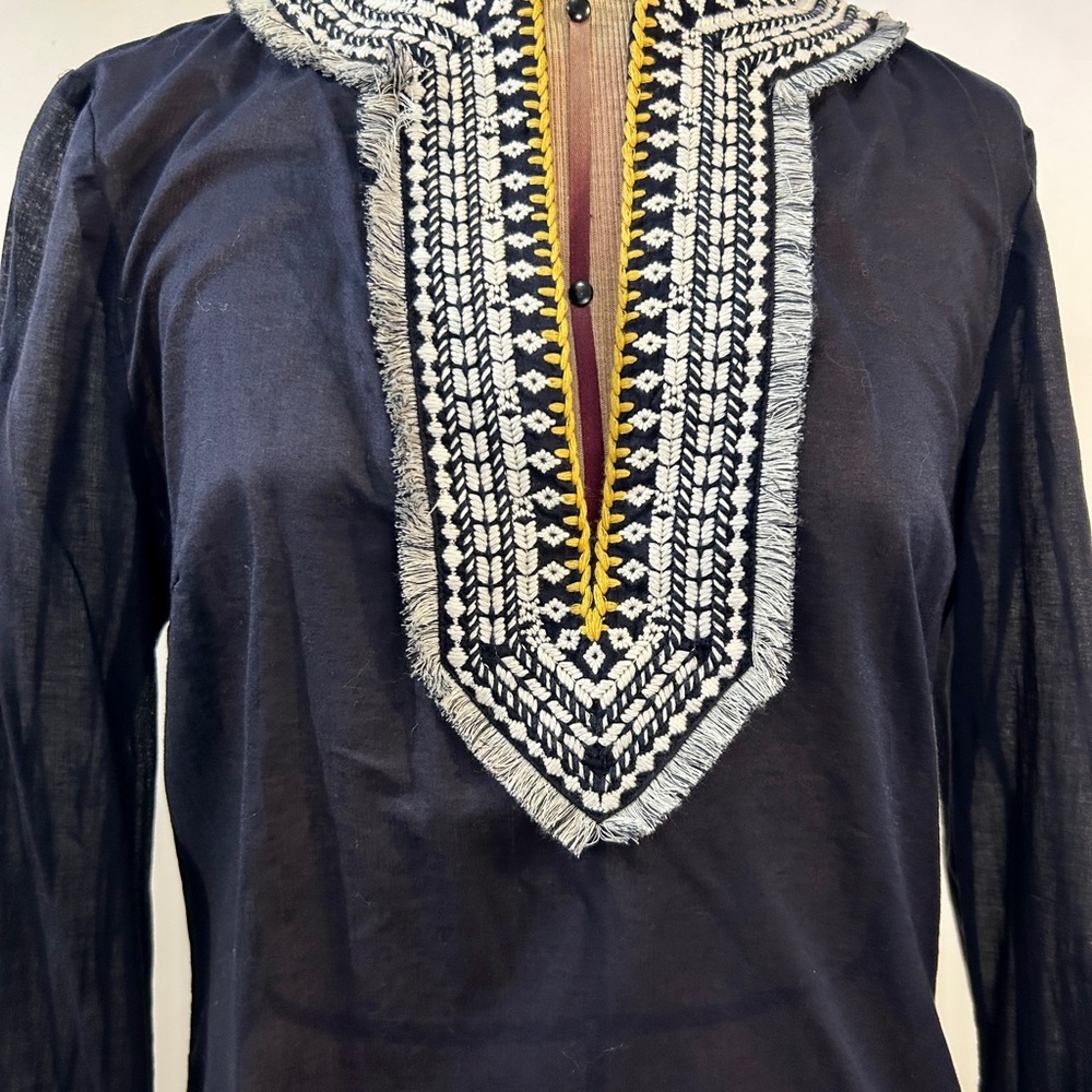 Tory Burch Embroidered Fringe Tunic Top in Navy Size 6 - Picture 5 of 12